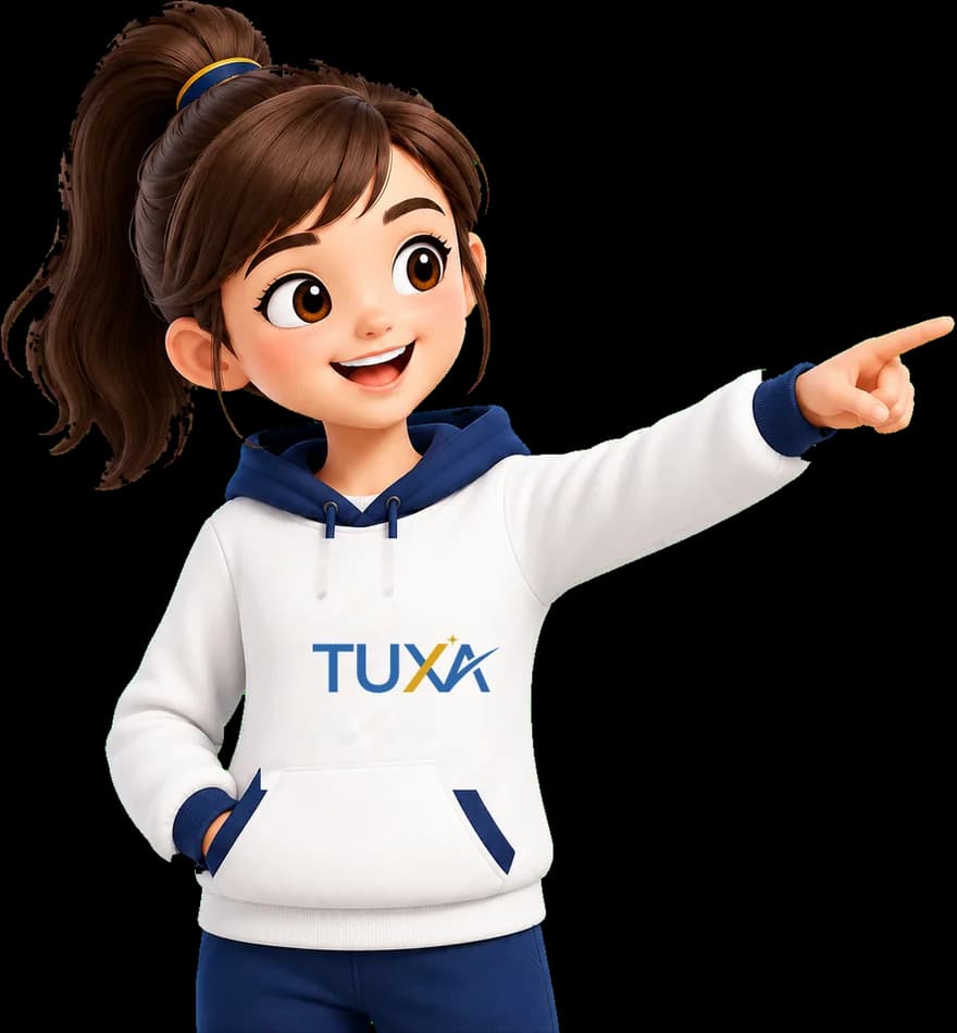 มาสคอต TUXA ชี้ไปที่ภารกิจของวันนี้